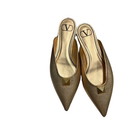 Valentino Garavani Gold Rockstud Pointed-Toe Mules - Picture 4 of 7